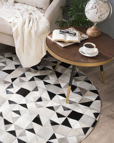 Round Cowhide Area Rug ⌀ 140 cm Grey and Black KIRKLAR