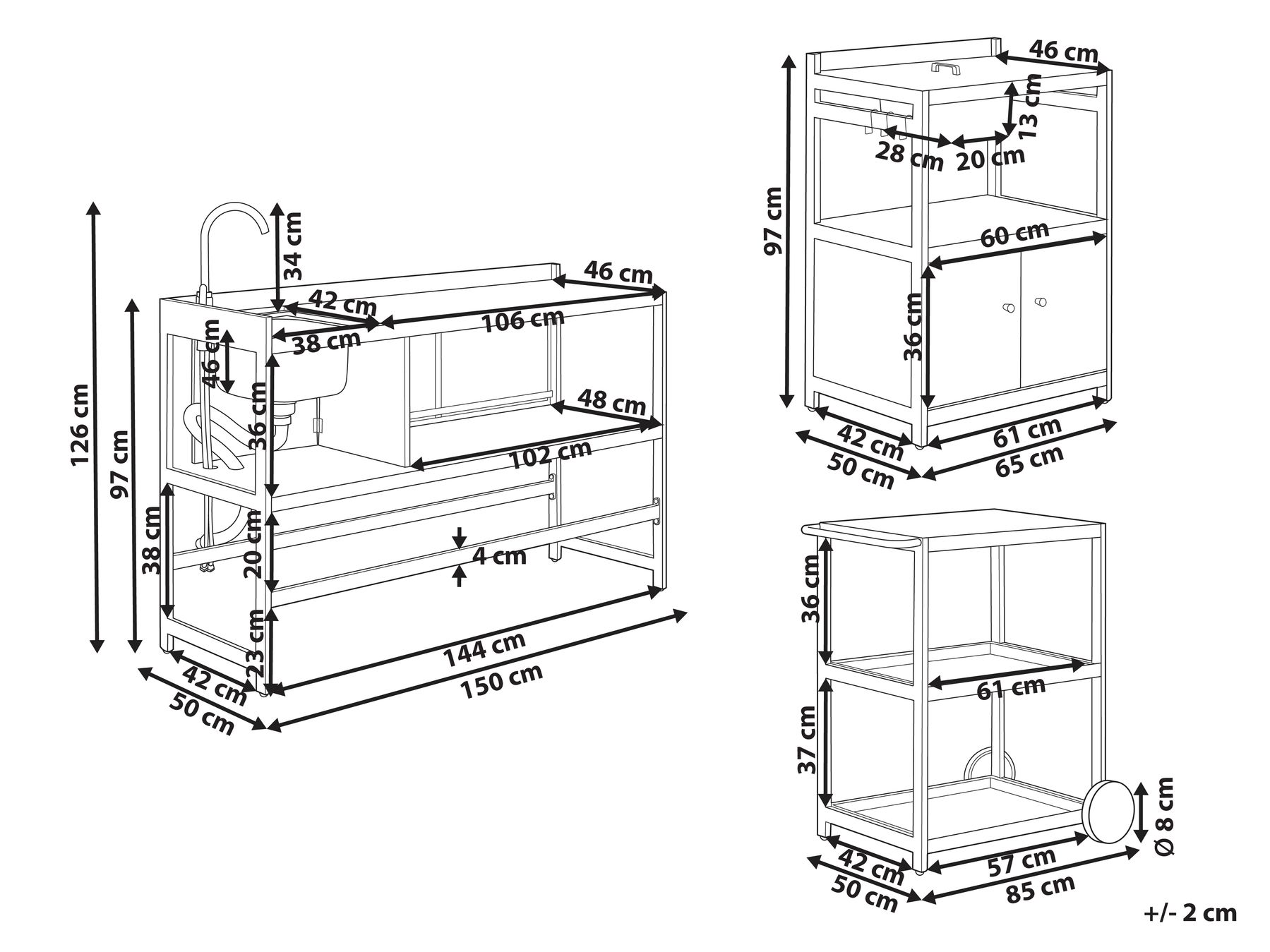 Садовый кухонный шкаф из 3 предметов и остров с раковиной, белый ORTISEI_983972 Садовый кухонный шкаф из 3 предметов и остров с раковиной, белый ORTISEI_983972