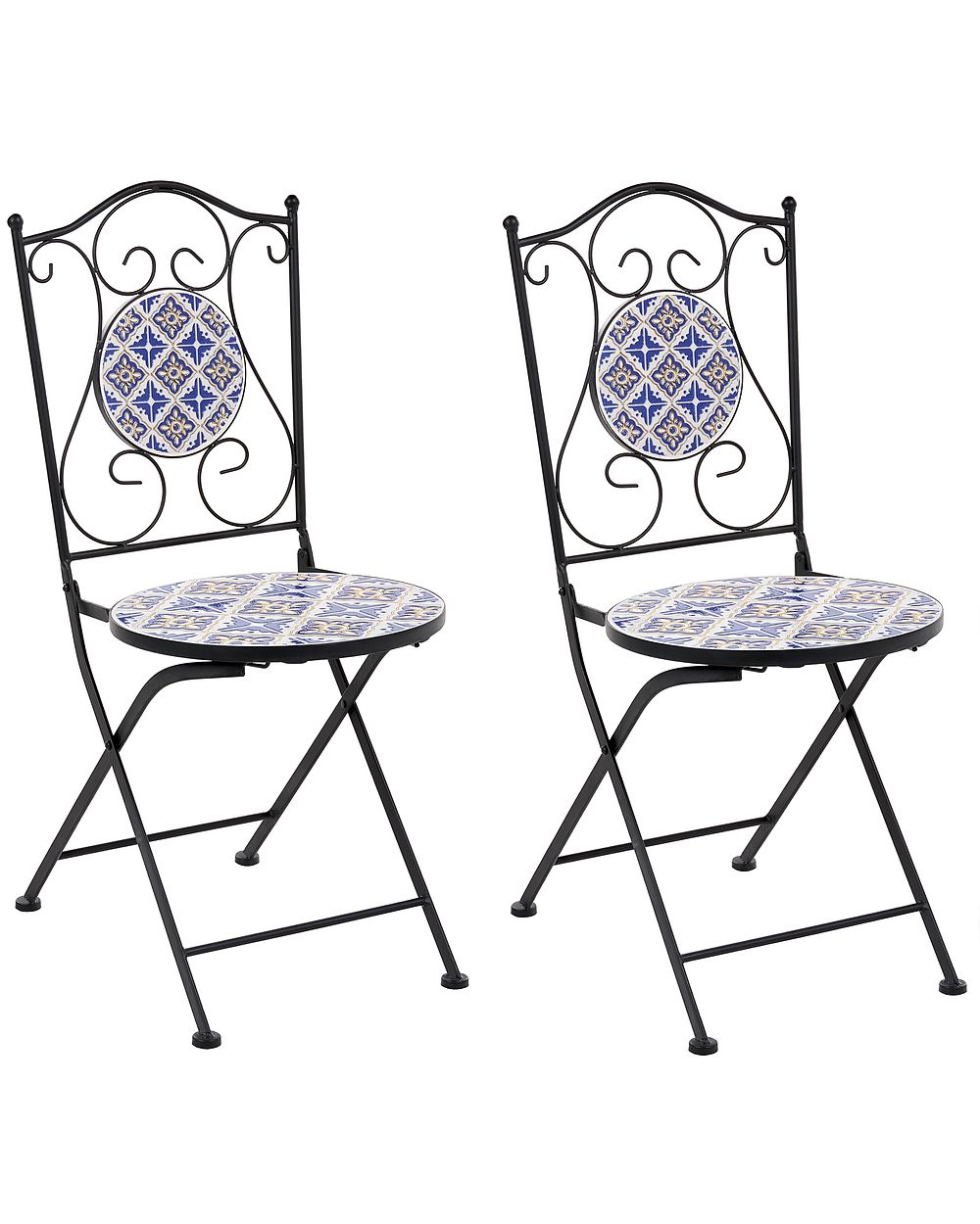 Set of 2 Garden Chairs SIPONTO Folding Metal White/ Blue