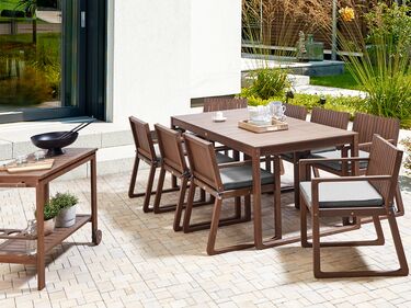 8 Seater Dark Acacia Wood Garden Dining Set with Grey Cushions SASSARI