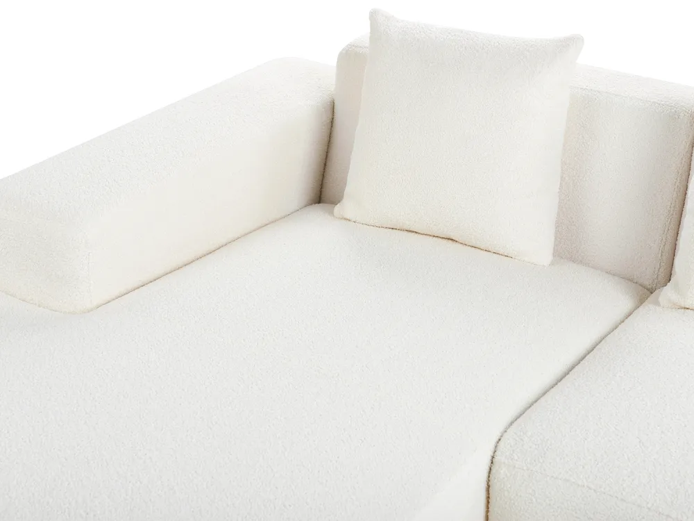 Corner Sofa 4 Seater LUNGO with Ottoman Boucle White Right Hand_962433