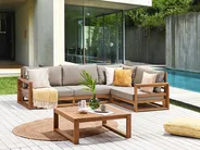 Garden Corner Sofa with Table 4 Seater TIMOR Modular Certified Acacia Wood Light Brown Left Hand_858380
