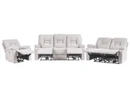 Electric Recliner Living Room Set 6 Seater BERGEN with USB Port Velvet Light Beige_1064813