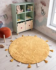 Kids Rug KODINHI  Yellow ø 120 cm Cotton_1155160