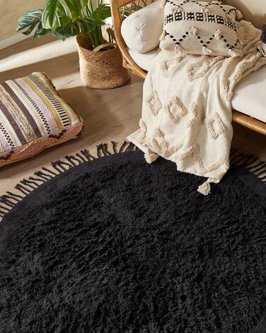 Round Cotton Shaggy Area Rug ⌀ 140 cm Black BITLIS