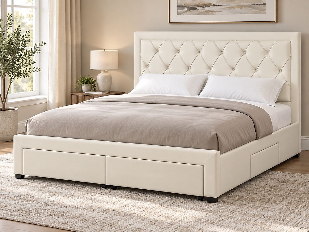 Bed with Storage Drawers LIEVIN Velvet Light Beige 180 x 200 cm (EU Super King)