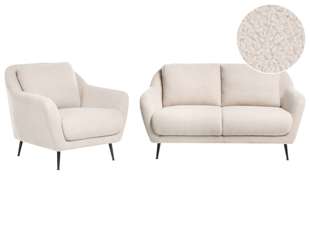 Conjunto de sala de estar 3 plazas EIBY Bouclé Beige
