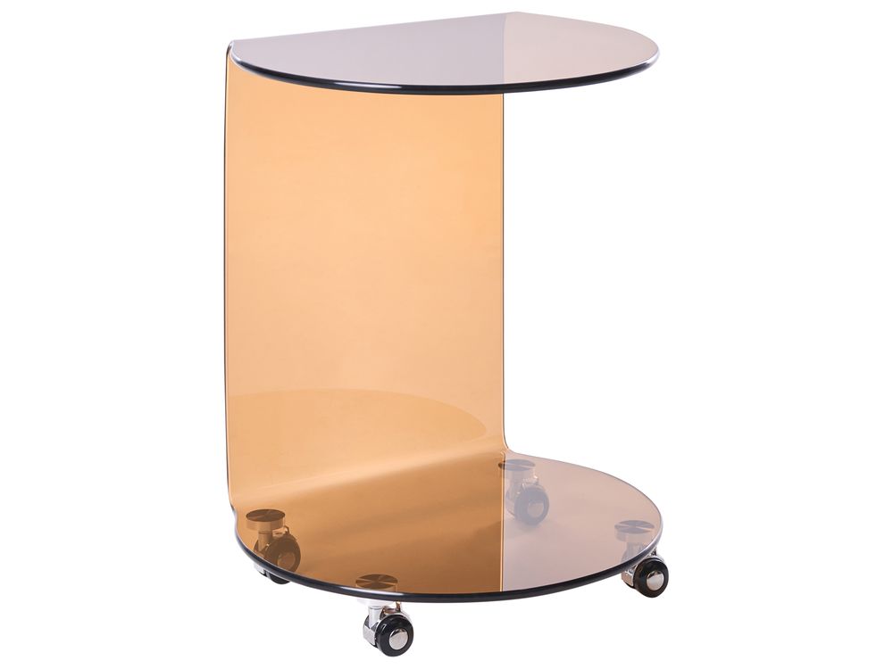 Side Table MINTO with Wheels Tempered Glass Brown