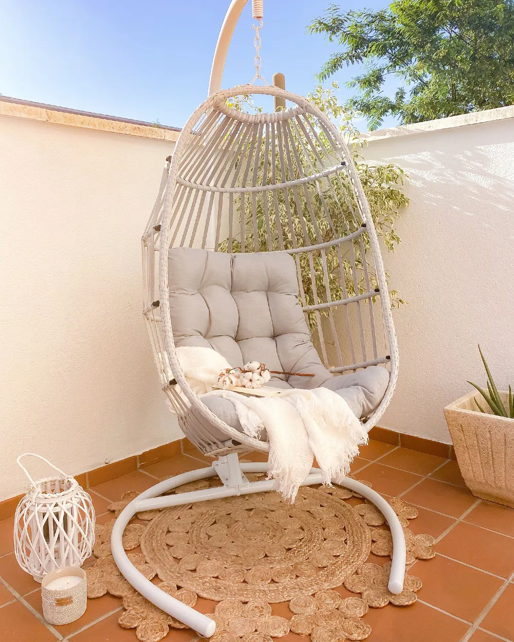 Belham living resin wicker blanca hanging egg chair with cushion color option and stand sale