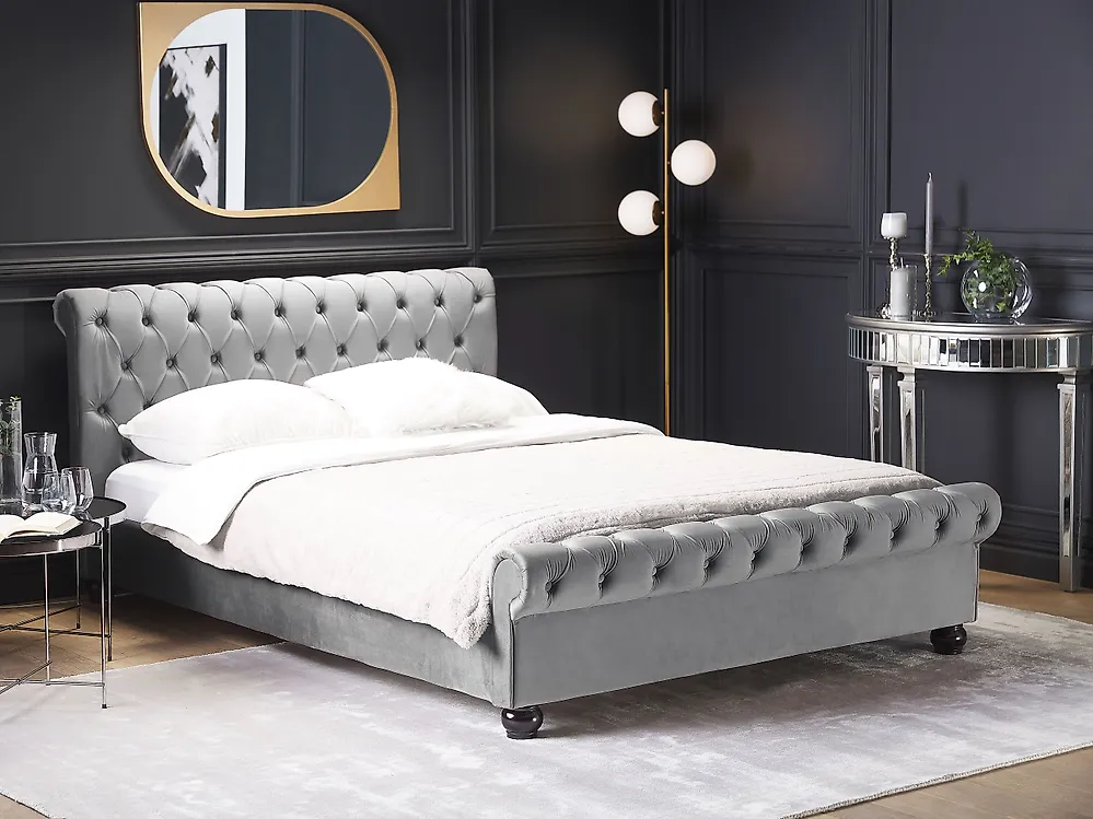Lit avec sommier Velours AVALLON 140 x 200 cm Gris_1178175