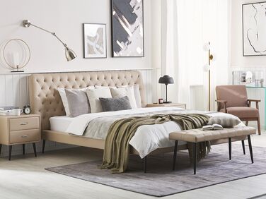 Faux Leather EU Super King Size Bed Beige ESSONNE