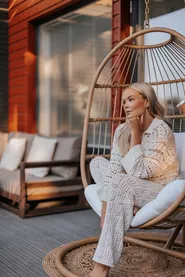 Hanging Chair with Stand ALBA PE Rattan Natural_874226