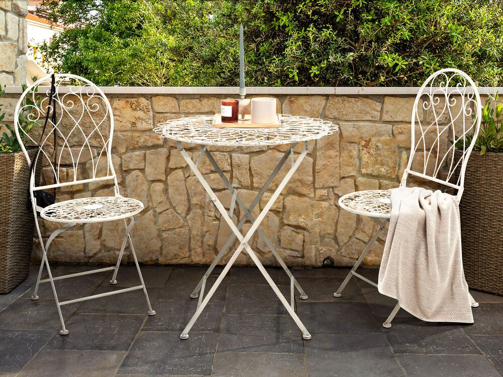 Metal Garden Bistro Table o 70 cm Off White STIFFE Beliani