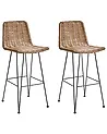 Set of 2 Bar Chairs CASSITA Rattan Brown