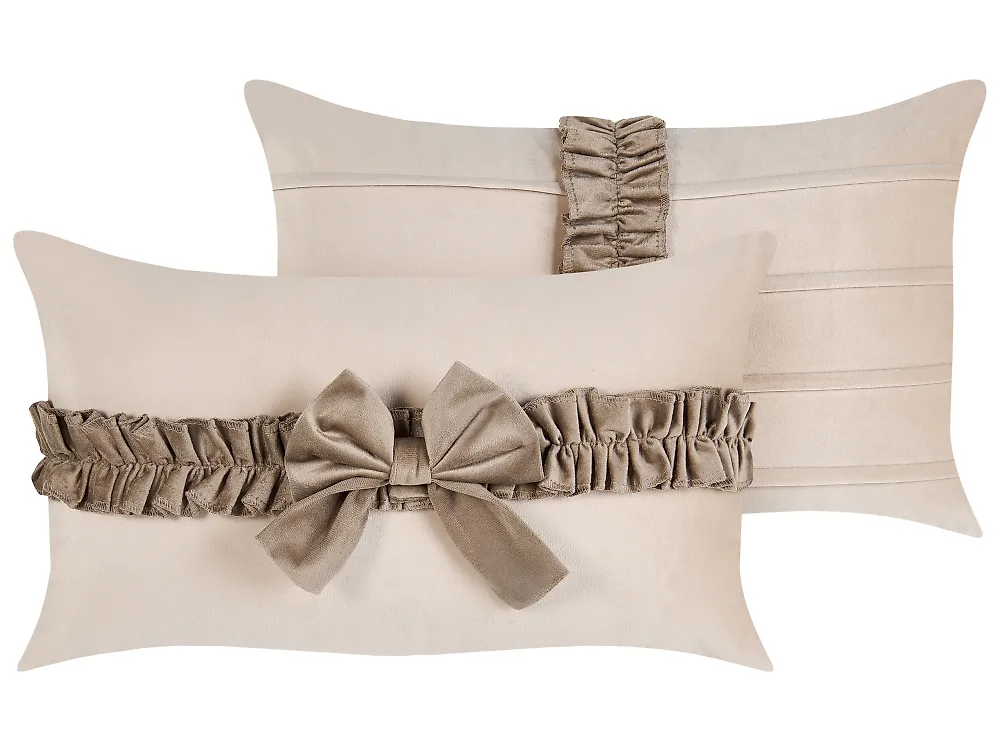 Set of 2 Decorative Cushions BELLE 30 x 50 cm Velvet Light Beige Solid