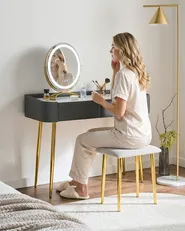 Dressing Table with Mirror and Stool SURIN LED Grey_1136208