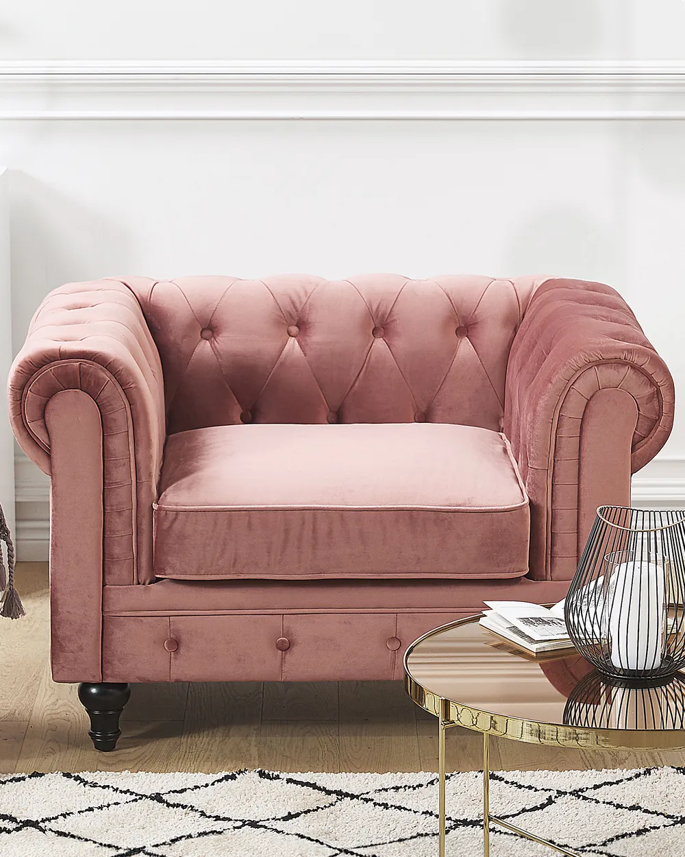 Fotel CHESTERFIELD Welur Różowy