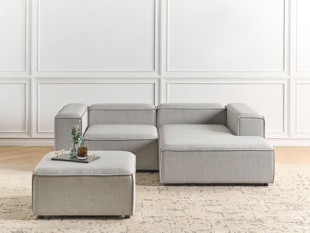 Left Hand 3 Seater Modular Fabric Corner Sofa with Ottoman Light Grey ARDAL Beliani