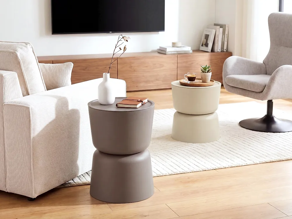 Set of 2 Side Tables ATACAMA 32/40 cm 32/40 cm Brown Beige_1172082