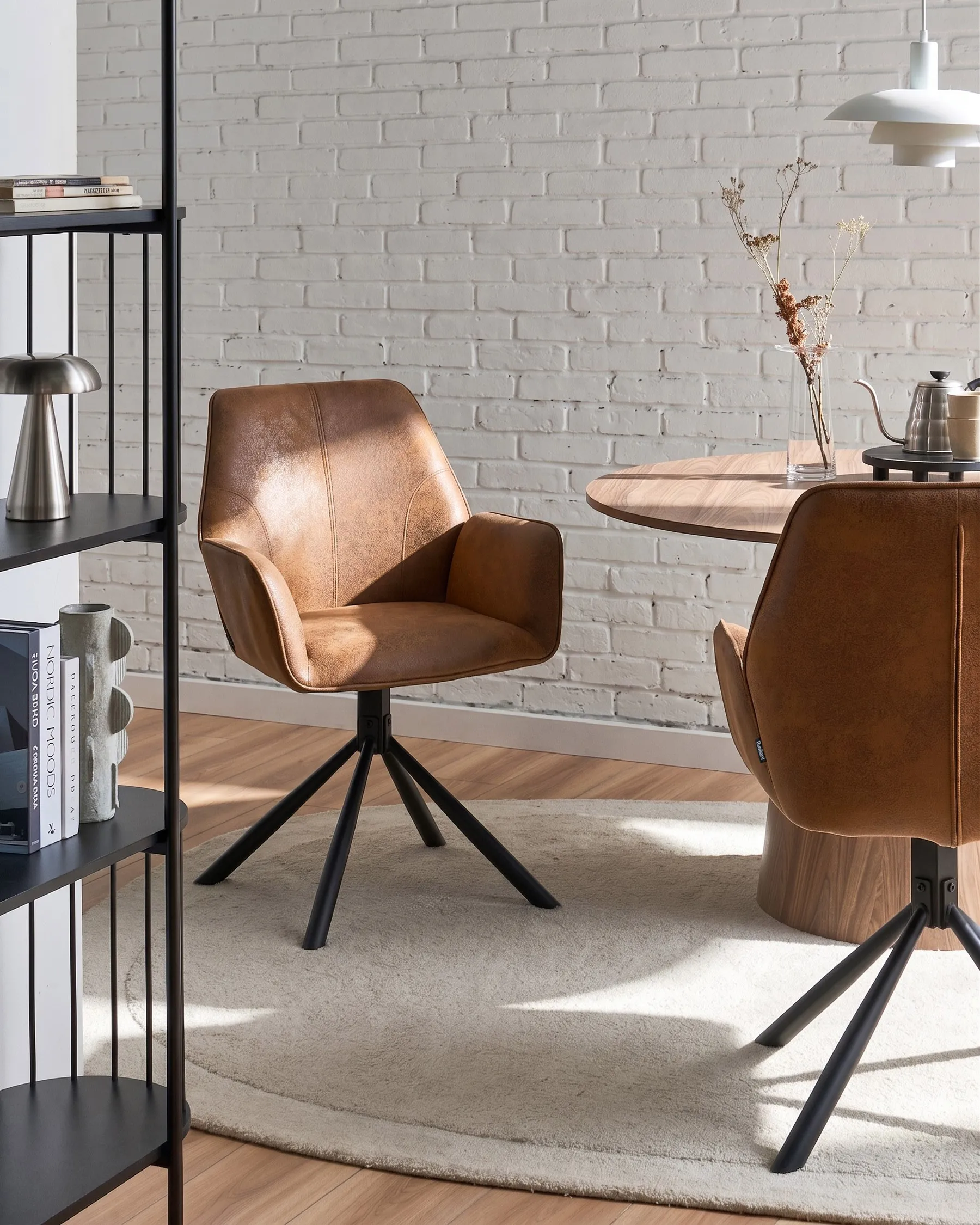 Set of 2 Dining Chairs Swivel WARNER Faux Suede Light Brown_1078279