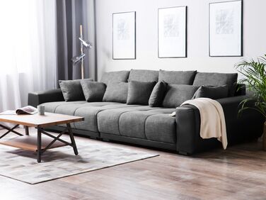 4 Seater Fabric Sofa Dark Grey and Black TORPO