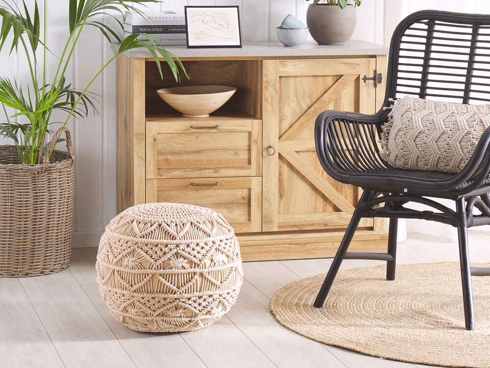 Pouf Macramé KAYSERI Coton Beige