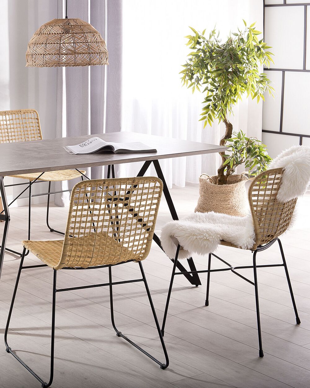 Set of 2 Rattan Dining Chairs Natural ELFROS Beliani