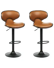 Set of 2 Bar Chairs CONWAY Swivel Faux Leather Golden Brown_894566