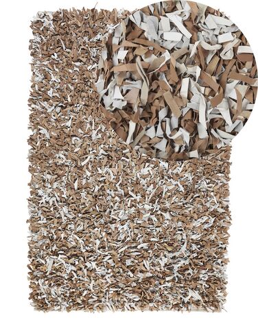 Leather Area Rug 140 x 200 cm Brown with Grey MUT