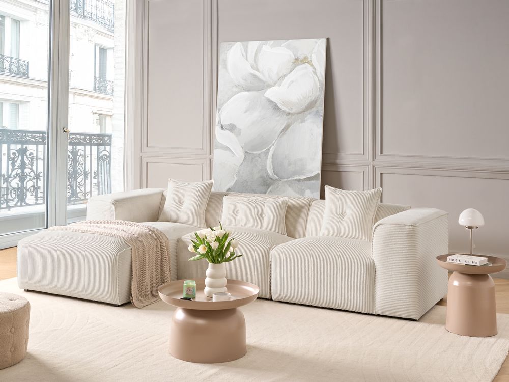 Corner Sofa DOLVA Corduroy Off-White Right Hand