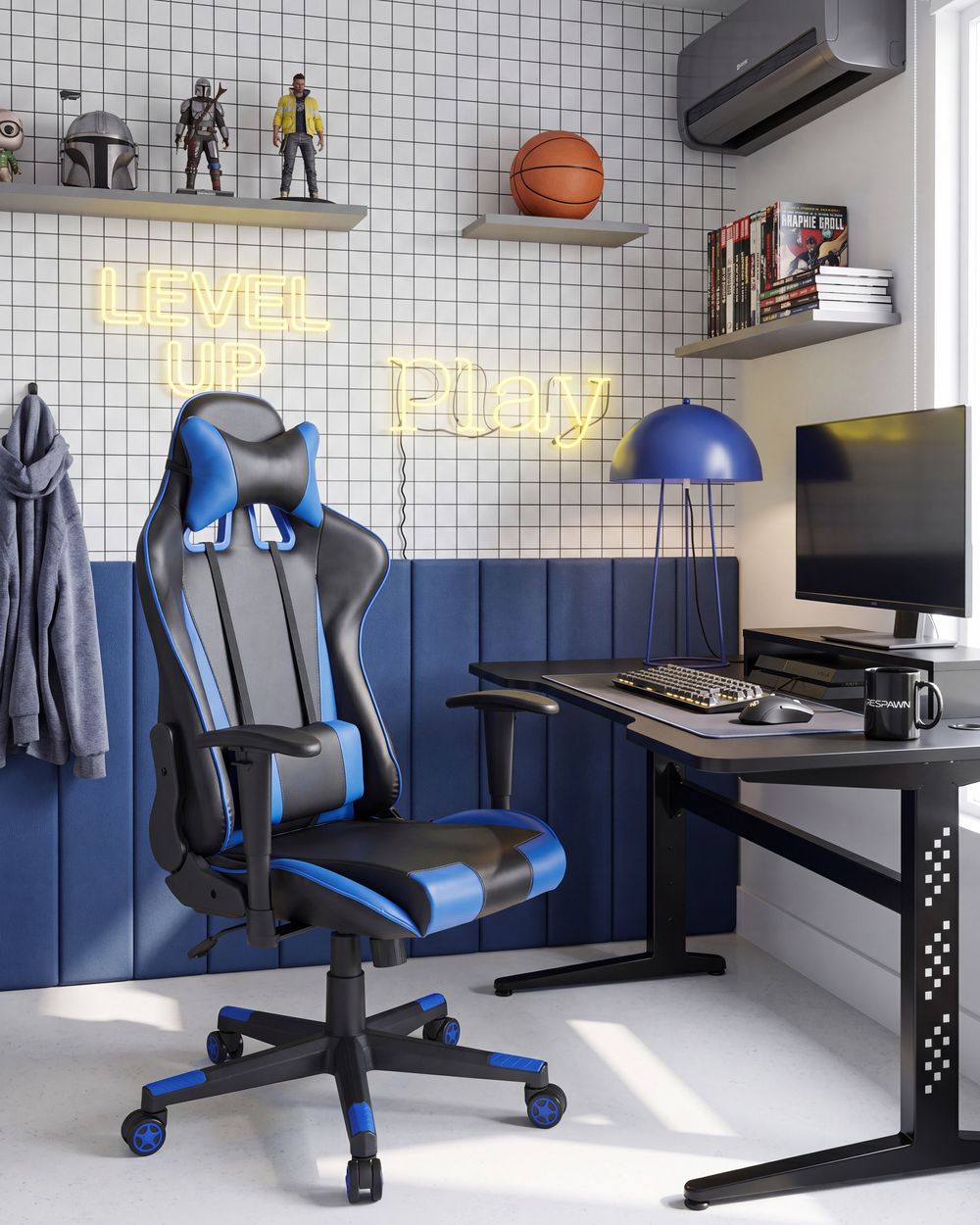 Office Chair GAMER Faux Leather Dark Blue