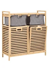 Mobile per la lavanderia con ante ribaltabili e contenitori CEJAR 88 cm Bambù Marrone chiaro_1149443