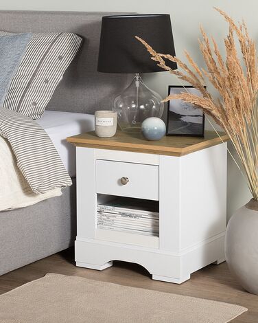 Bedside Table White with Light Wood WINGLAY