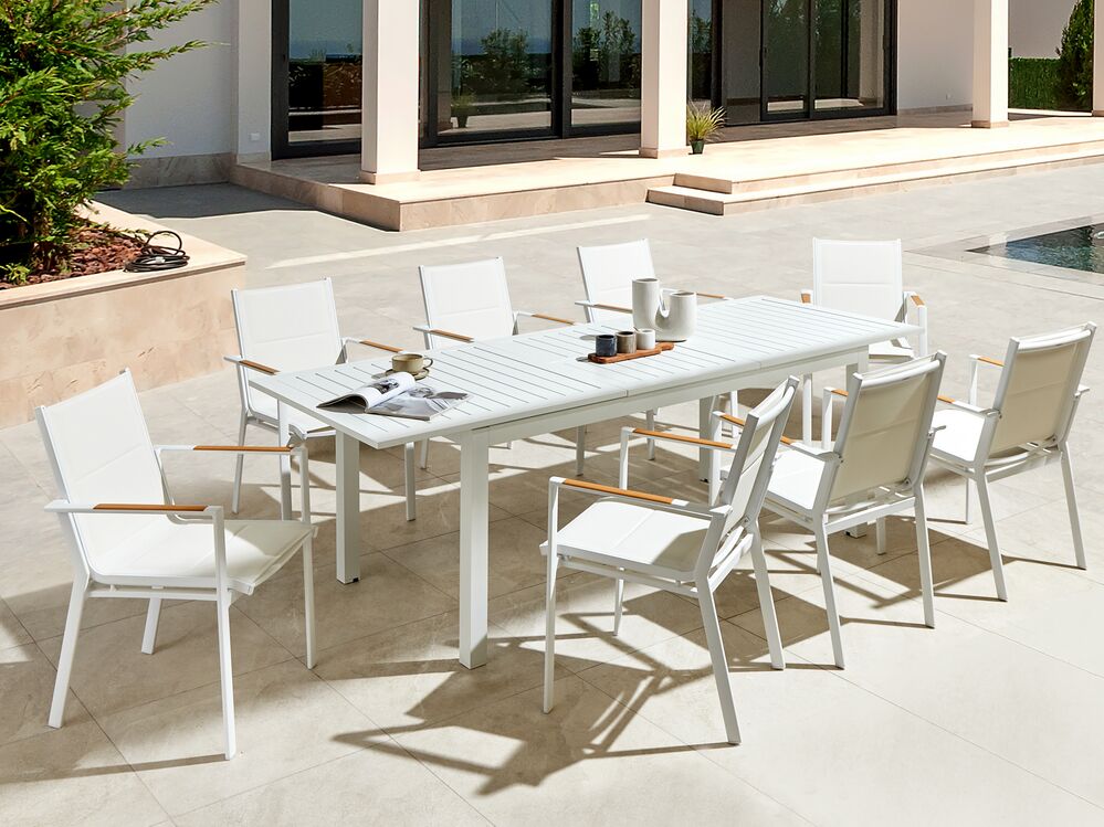 Mesa de refeição de jardim extensível SKALOMA 180/240 cm 90 cm Metal Branco