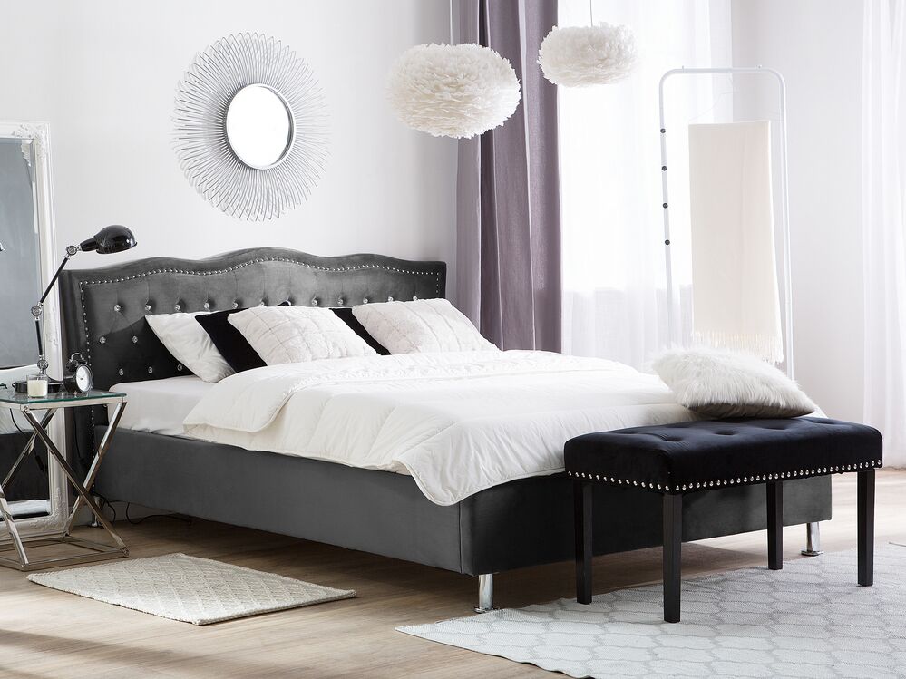 Bett mit Lattenrost Samtstoff METZ 180 x 200 cm Dunkelgrau