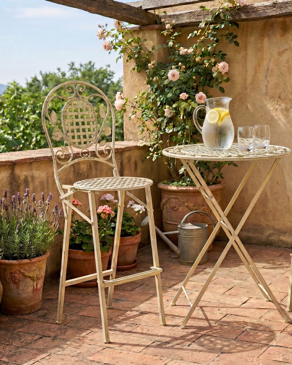 Set of 2 Garden Bar Chairs BIVIO Folding Metal Light Green