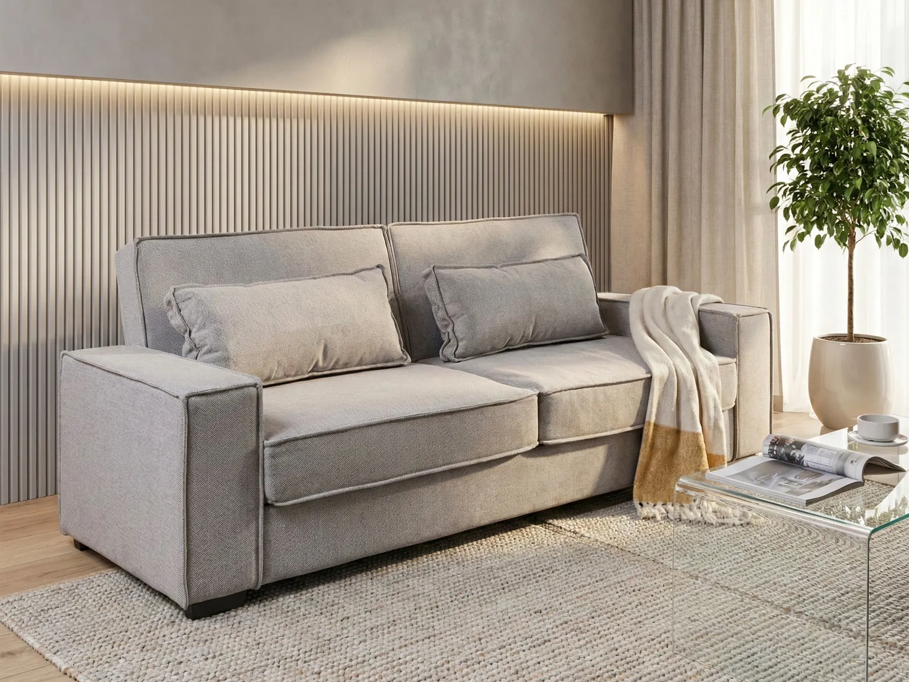 Sofa Bed 3 Seater AROLE Fabric Grey_1056631