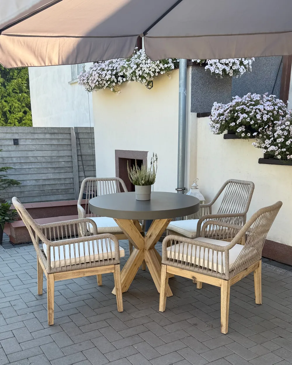 Garden Dining Set Seater OLBIA with Cushions Concrete Beige