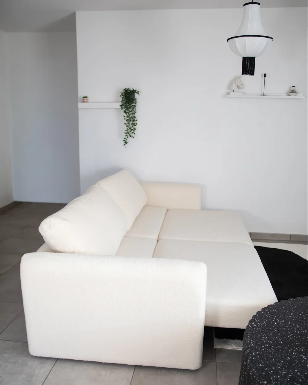 Sofa Bed 3 Seater VAXHOLM with Storage Boucle Off-White_1051596