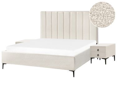 Conjunto de dormitorio de bouclé blanco crema 180 x 200 cm SEZANNE