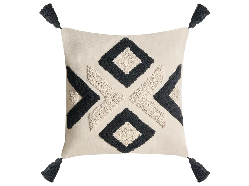 Zestaw 2 poduszek dekoracyjnych SARACA 45 x 45 cm Bawełna Czarny/ beżowy Wzór geometryczny_1041366
