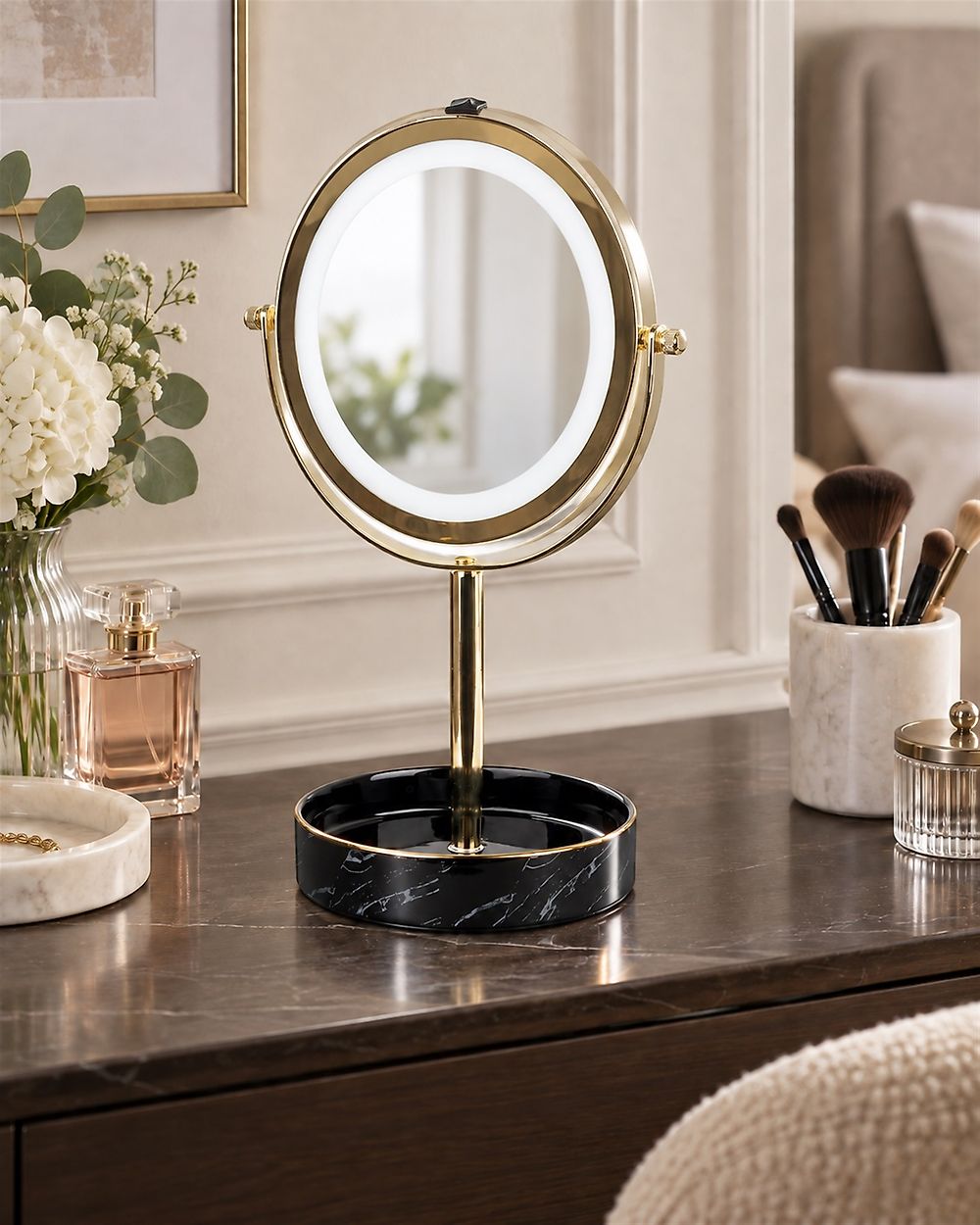 Espelho de maquilhagem LED SAVOIE Preto/Dourado