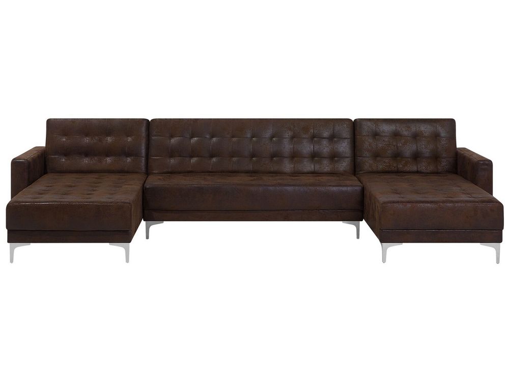 5 Seater U Shaped Modular Faux Leather Sofa Brown ABERDEEN Beliani