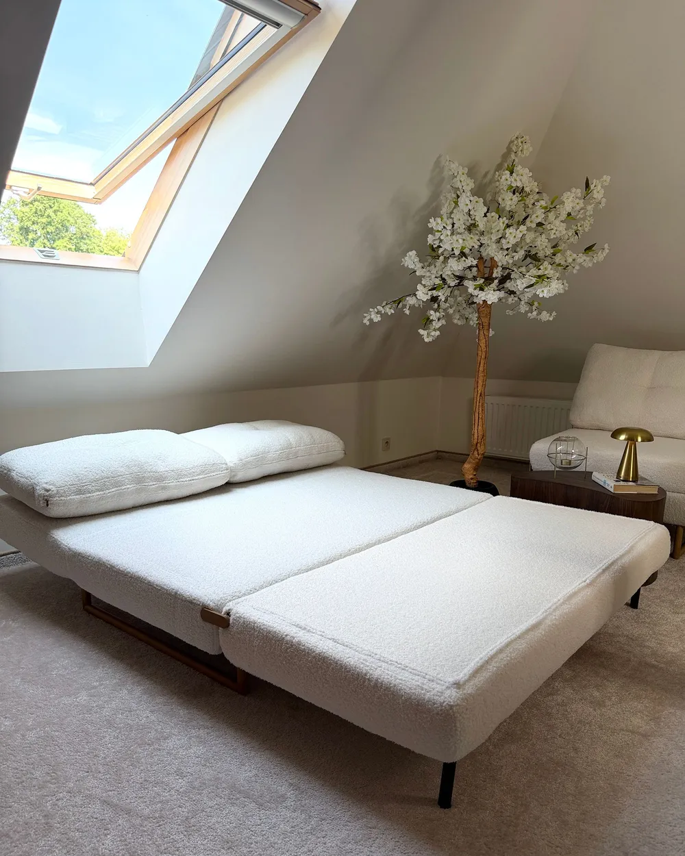 Sofa Bed 3 Seater JERSLEV Boucle Off-White_1153981