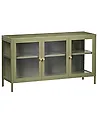 Glass Display Sideboard NEWPORT 115 cm Metal Green