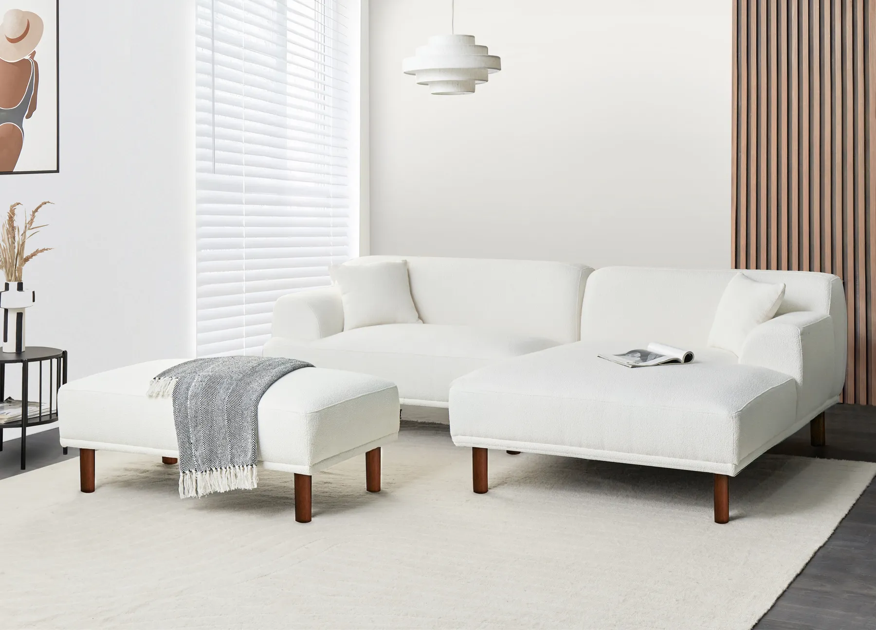 Corner Sofa 3 Seater HOLT with Ottoman Boucle White Left Hand_959350