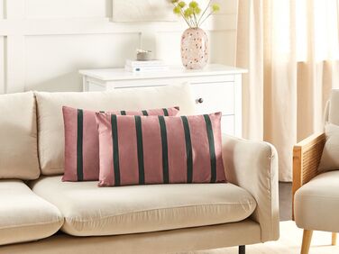 Set of 2 Velvet Cushions Striped Pattern 35 x 60 cm Pink CRODYLINE