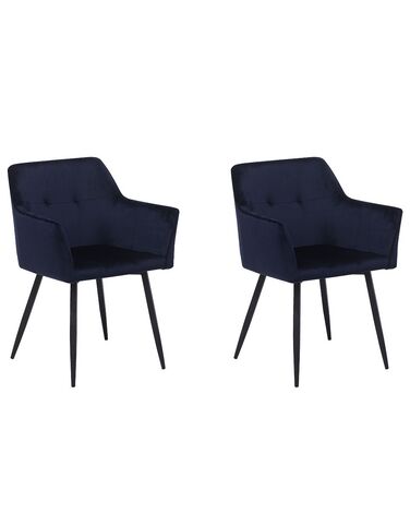 Conjunto de 2 sillas de comedor de terciopelo azul oscuro/negro JASMIN