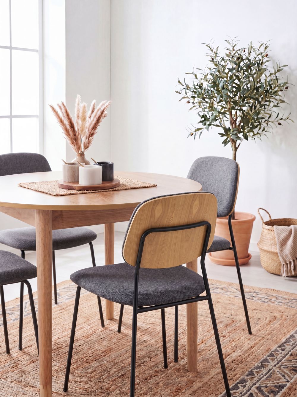 Set van 4 eetkamerstoelen RILEY Stof Grijs