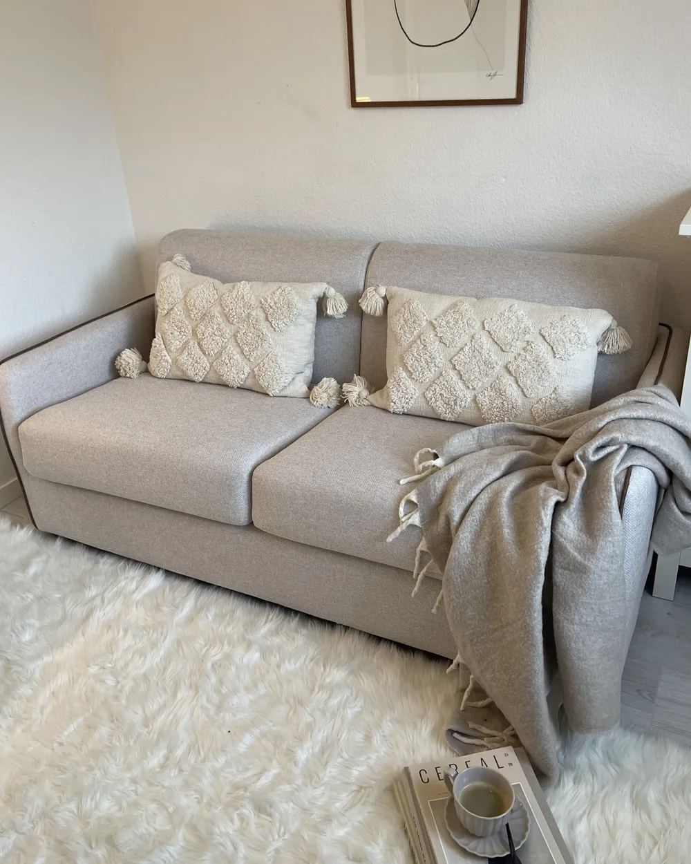Sofa Bed 2 Seater ISHOJ Fabric Light Brown_1045911